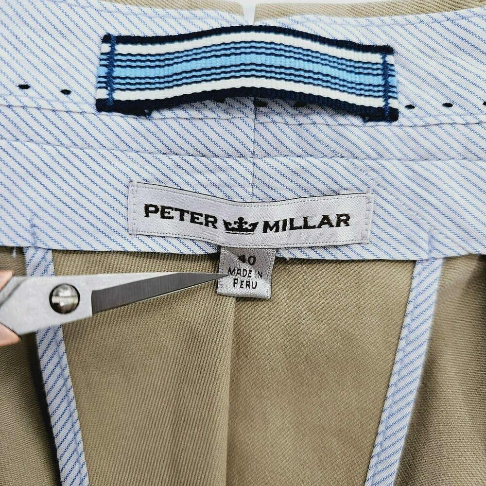 Peter Millar Khaki Pants 40 Raleigh Washed Twill Flat Front Pima Cotton Cuffed - Picture 2 of 10